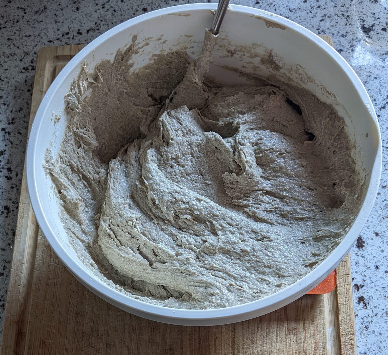 After mixing. Dough has a soft consistency.
